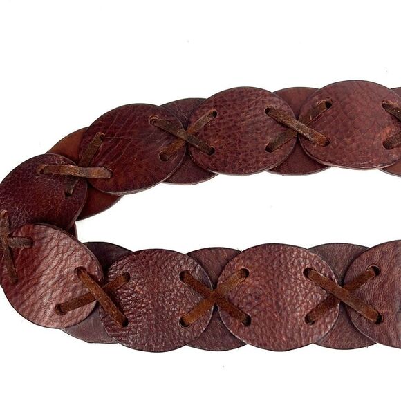 GARUGLIERI Italian Wide Leather Medallion Belt with Snowflake Buckle L main image 8